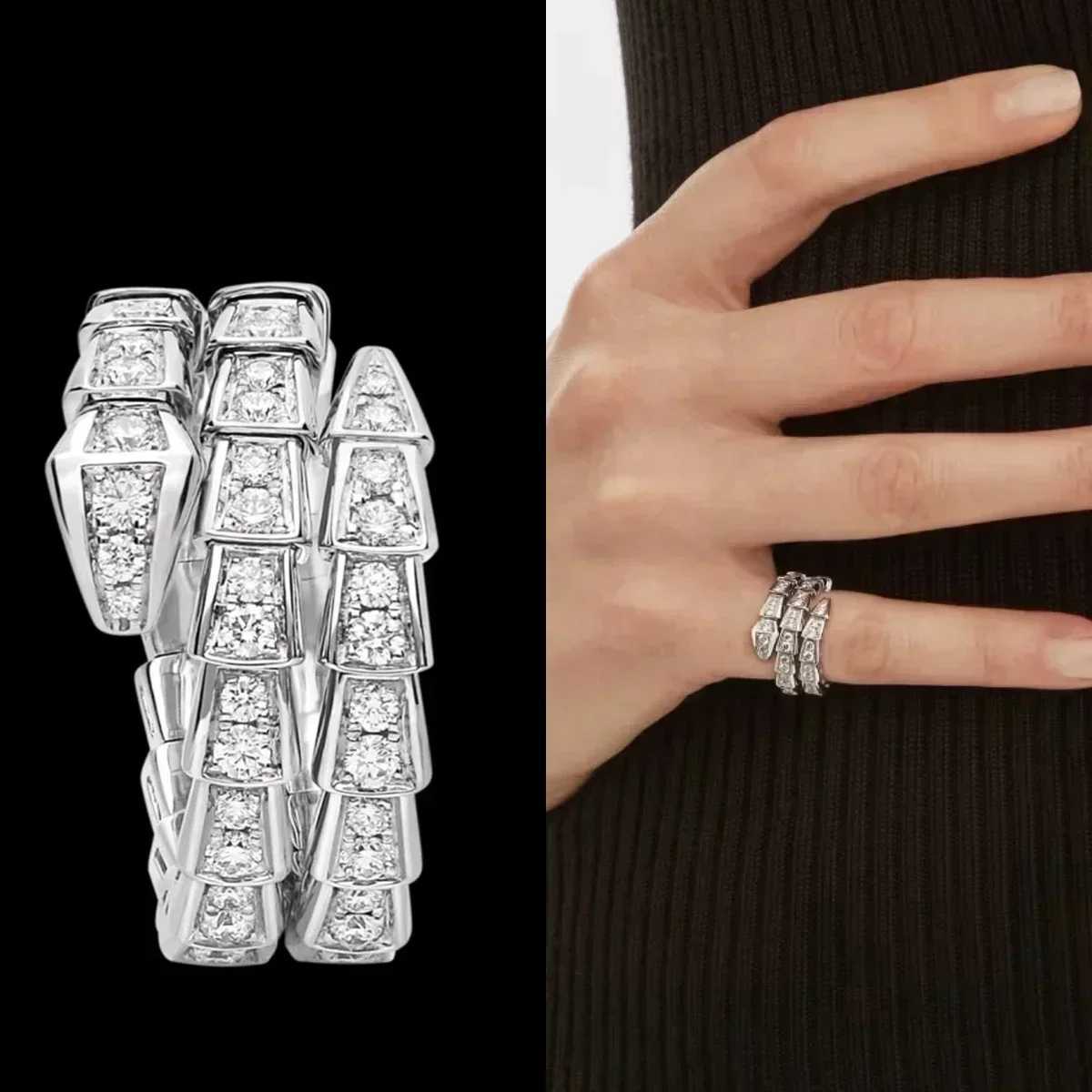 Band Rings S925 Silver 2024 New High-end Luxurious Snake Viper Ring Pav Diamond Elegant Noble and Confident Suitable for Banquets J250217KUHX