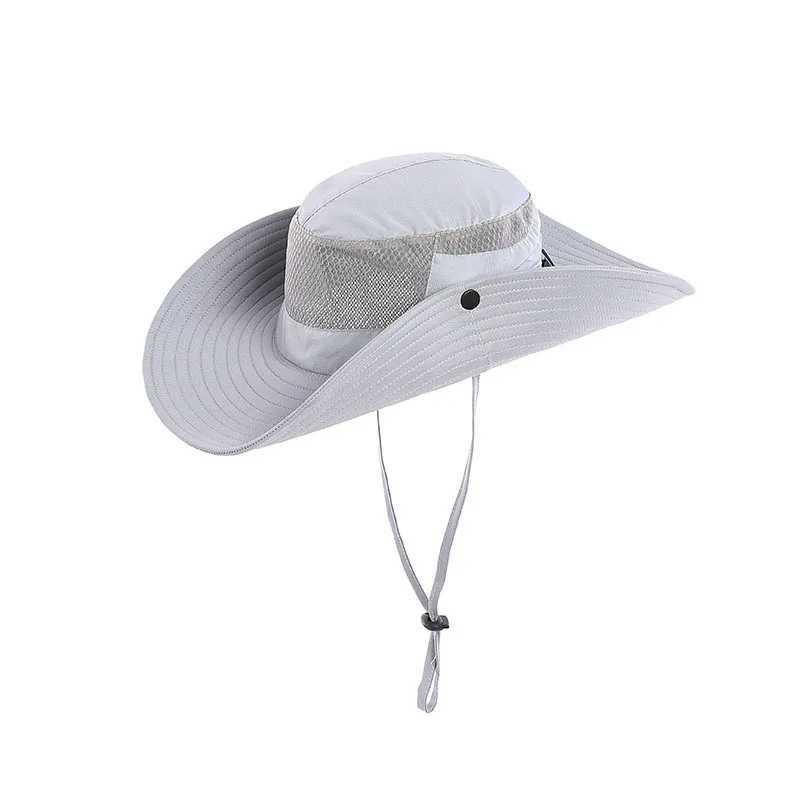 Outdoor UV Protection Sun Hat For Men Women Breathable Mesh Bucket Hats Summer Male Wide Brim Hiking Fishing Hat Panama Caps W250217
