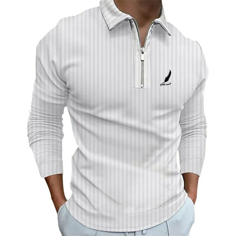 Sportswear Business Casual Mens Polo Shirt Long Sleeve Party Outdoor Office Fall Winter Print Turndown Zipper Polyester 250213