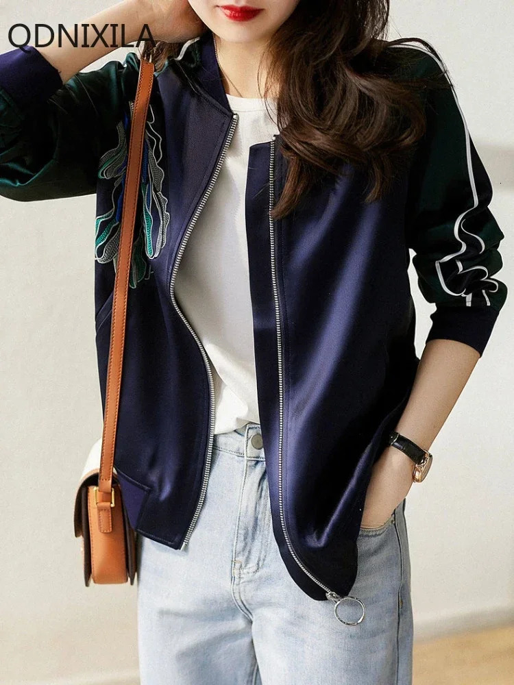 High End Simulation Silk Short Coat for Women ed Top Baseball Suit Jacket Outerwear Spring and Autumn 250213