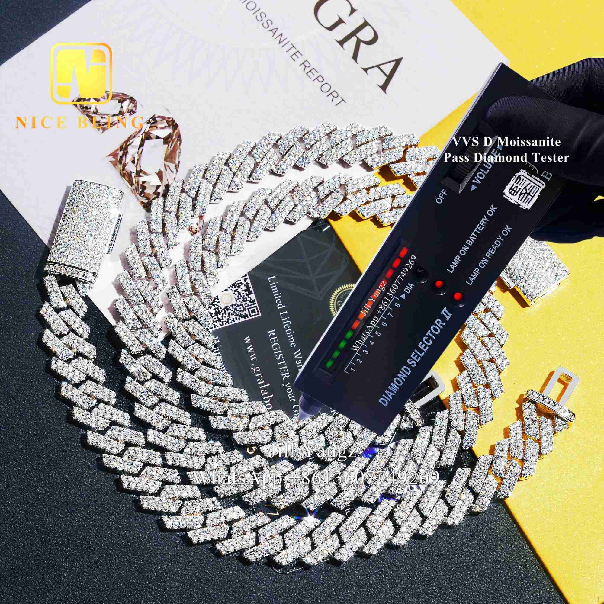 Ready Stocks 16 Year Cuban Chain Manufacturer 13mm Moissanite Diamond Hip Hop Iced Out Jewelry Necklaces 925 Sterling Silver