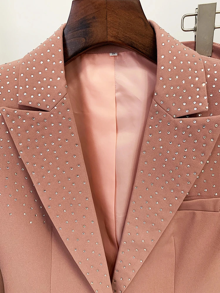 HIGH STREET est S/S Career Fashion Suit Set Womens Elegant Single Button Diamonds Beaded Blazer Pants Suit 250210