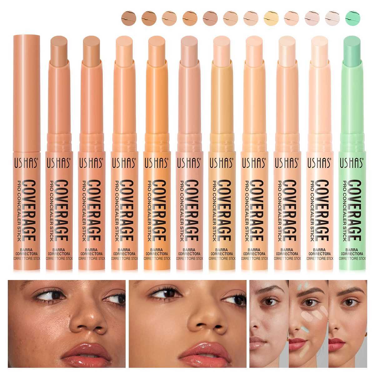 USHAS 12 Color Concealer Stick Decorate Facial Contours Highlight Paste Cover Acne Blemishes Moisturizing ConcealerXJ250217
