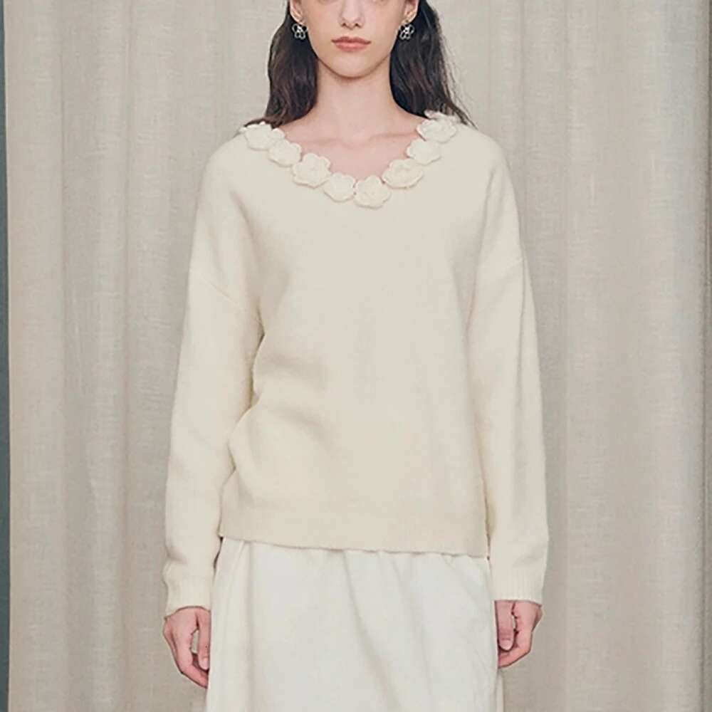 Stereoscc Wer Women Pullover Y2k Handmade Crochet Loose Casual V-Neck Long Sleeve Knit Tops Sweater 2025 Fall/Winter New