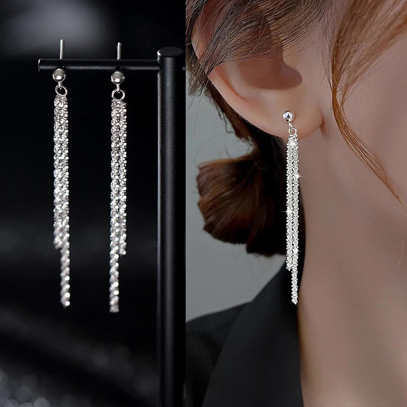 Elegent Bright Silver color Long Tassel Earrings Womens Simple Earlines Shiny Chain Fashion Wedding Y2K Jewelry 250213