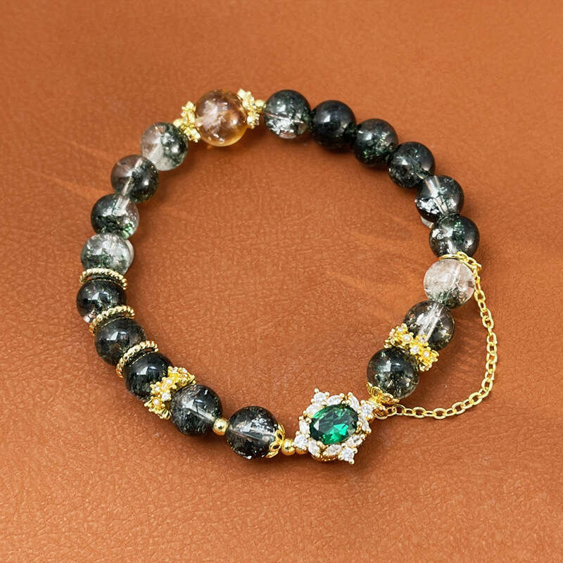 Natural Stone Green Ghost Crystal Handmade Bead Light Premium Stretch Bracelet