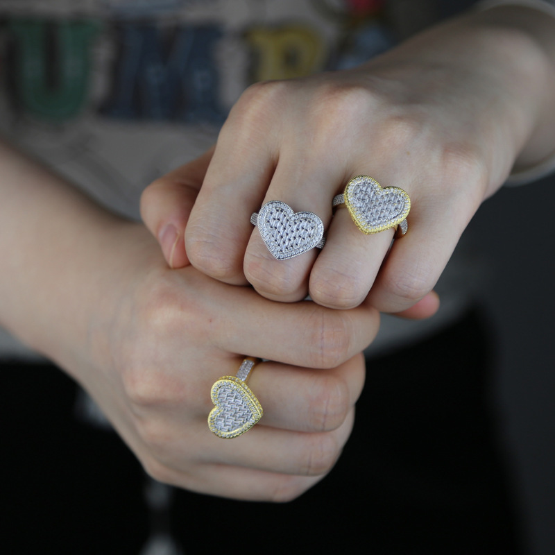 Classic Hip Hop Love Heart Ring Real Gold Plated TopBling 5A T Zircon Jewelry for Women Couple Jewelry