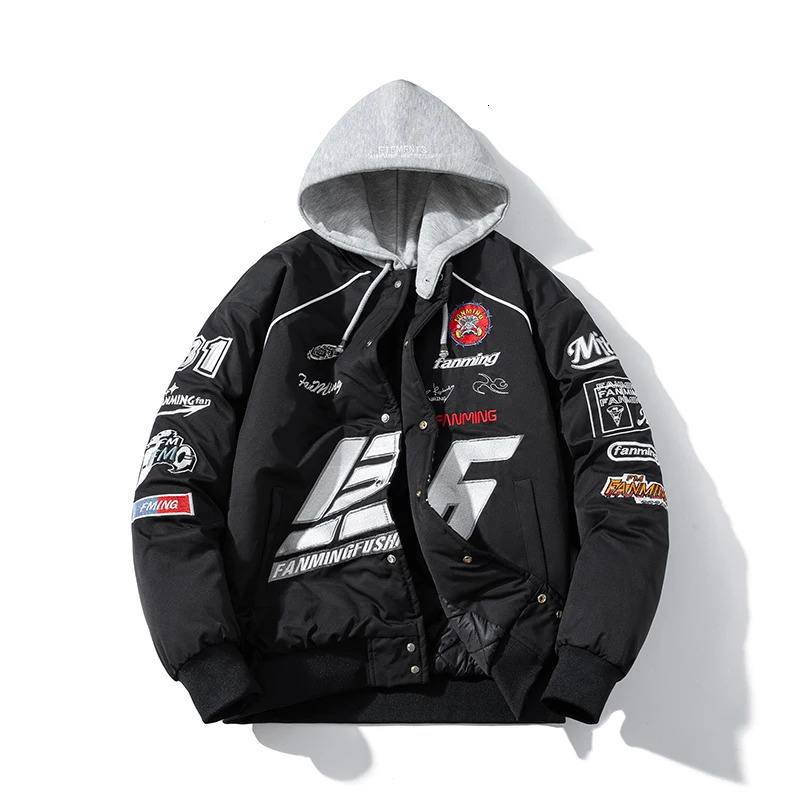 Autumn Winter Varsity Jacket Men Letter Embroidery Motorcycle Women Fashion Hooded Parkas American Baseball Coat Button 250212