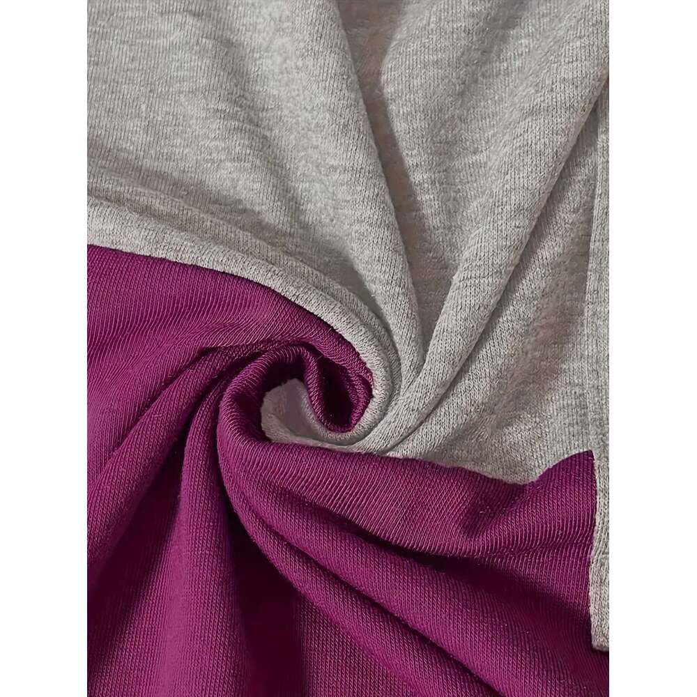 Colorblock V Neck Casual Short Sleeve Pocket T-Shirt, Women's Plus Size Clothing