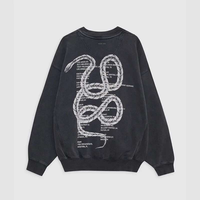 New Arrival North American AB Alphabet Snake Print Hoodie for Women Loose Hooded Sweatshirt in Black and Grey