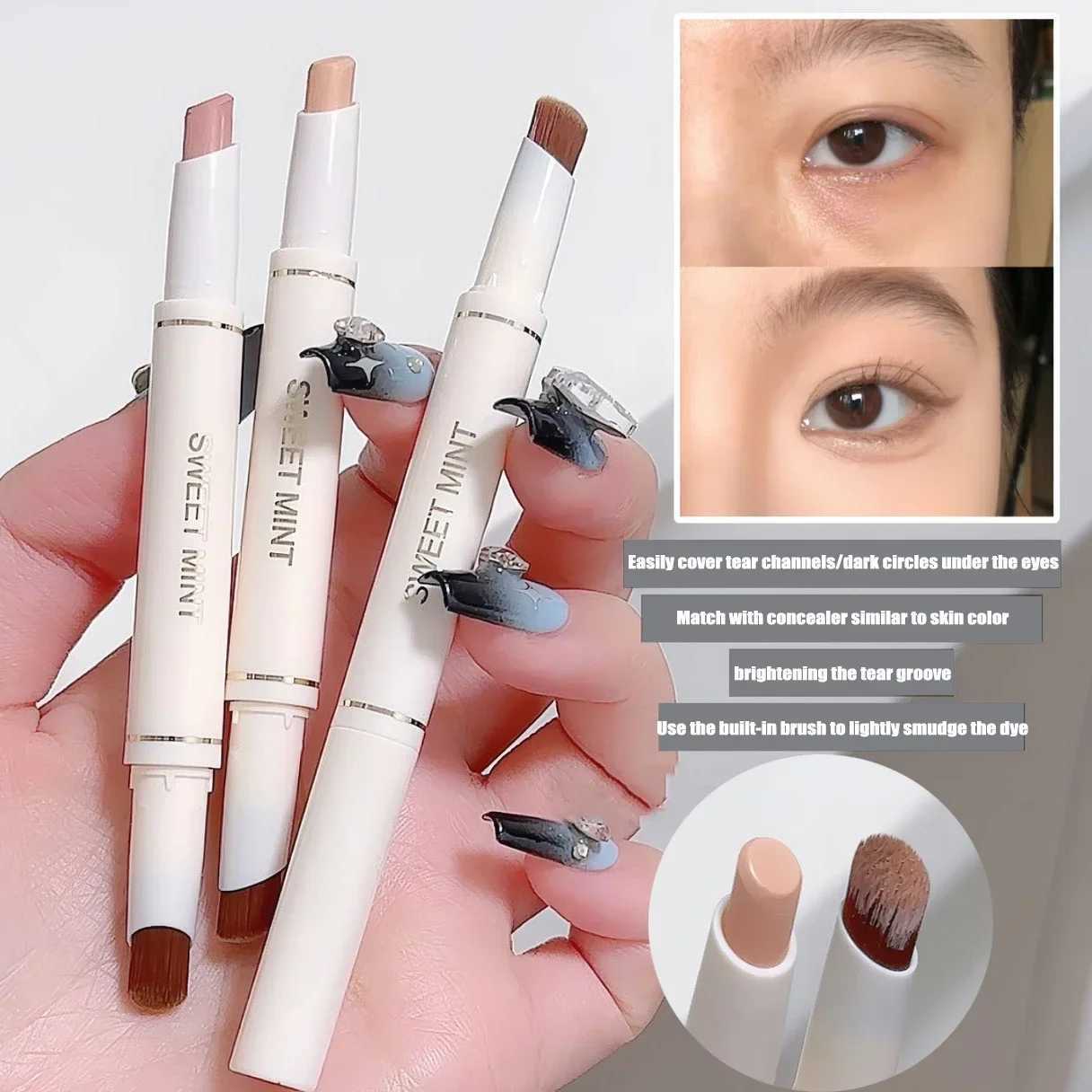 Silk Soft Concealer Pen with Brush Moisturizing Full Coverage Acne Dark Circles Contour Cream Lip Concealer Cover Stick MakeupXJ250217