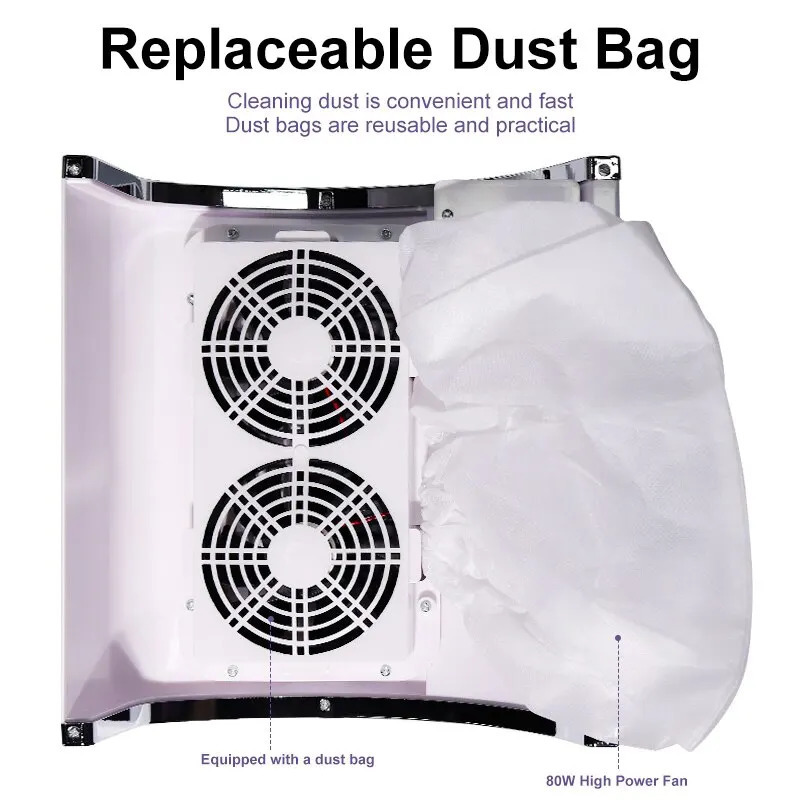 80W Nail Dust Collector Absorber For Nail Low Noise Nail Vacuum Cleaner Dust ctor for Manicure Collecting Pedicure Tools 250214