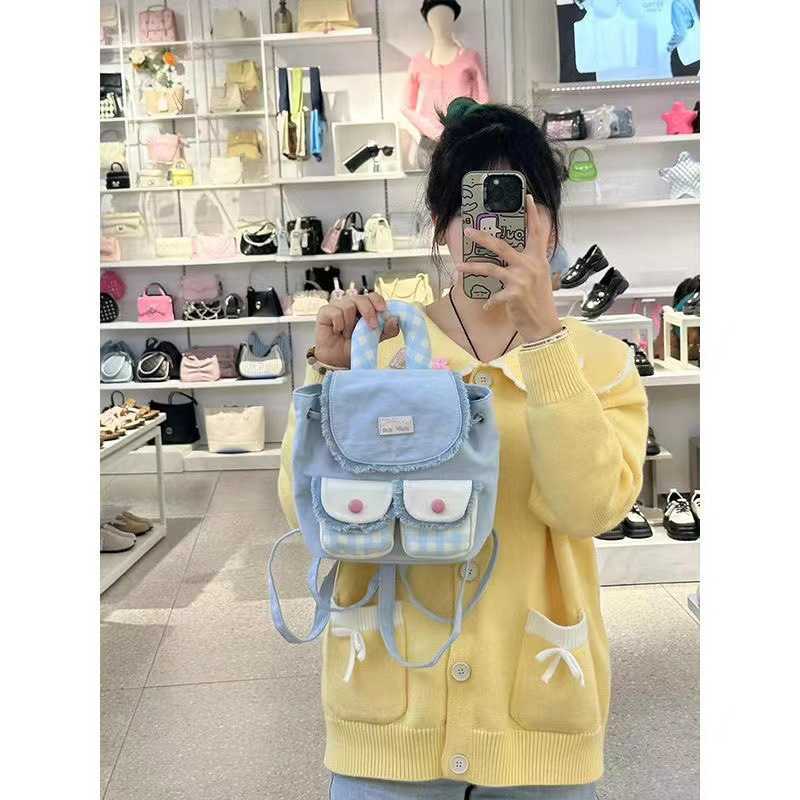 Designer bag Sanfu Same Style Backpack Japanese and Korean College Style Girl Colorful Grid Small Backpack Macaron Color Leisure Backpack Y250217