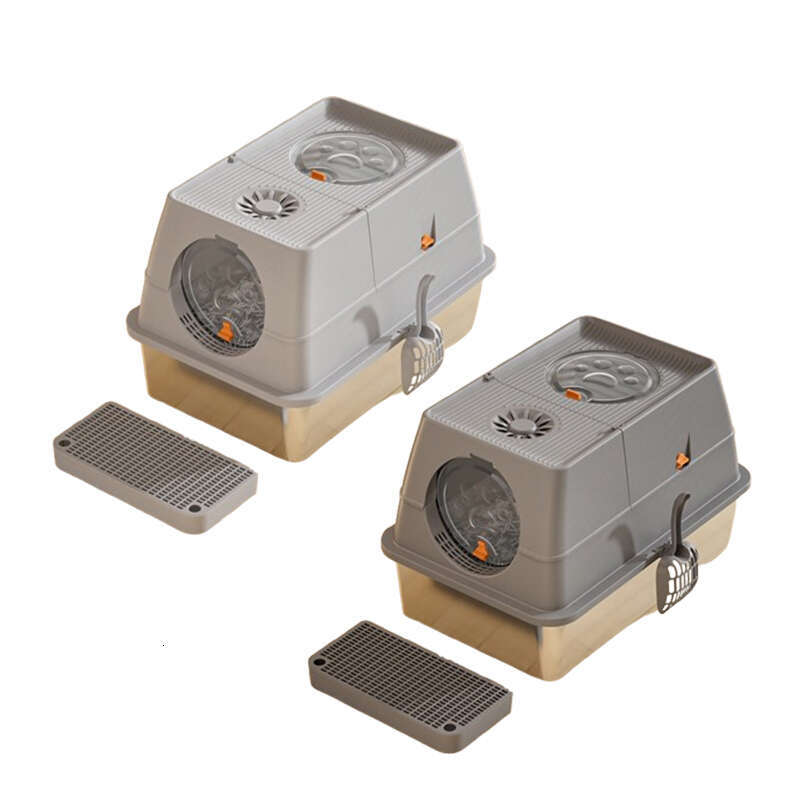 Stainless Steel Litter Box with Dog-Proof Hooded with Filter Lid & Scoop for Low Tracking Enclosed Cat Litter Boxes for Anti-Leakage Metal Litter Pan