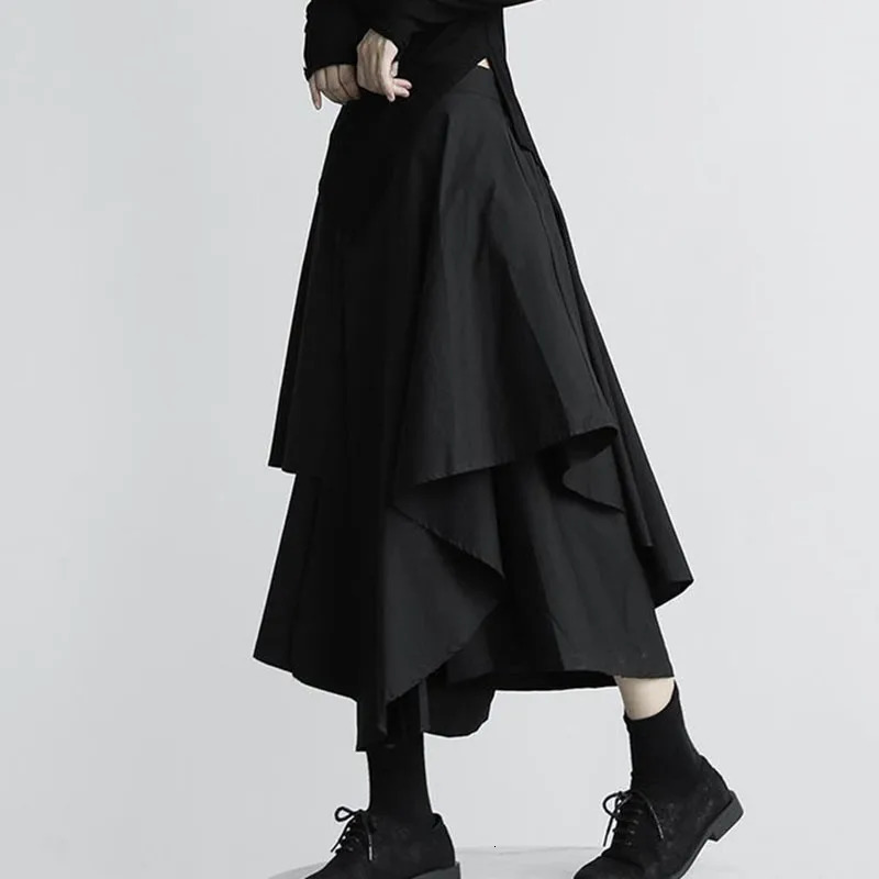 Women Black Skirts Japanese Gothic Irregular High Waist Pleated Skirt Pants for Vintage Cargo Female Clothes Ladies 250211