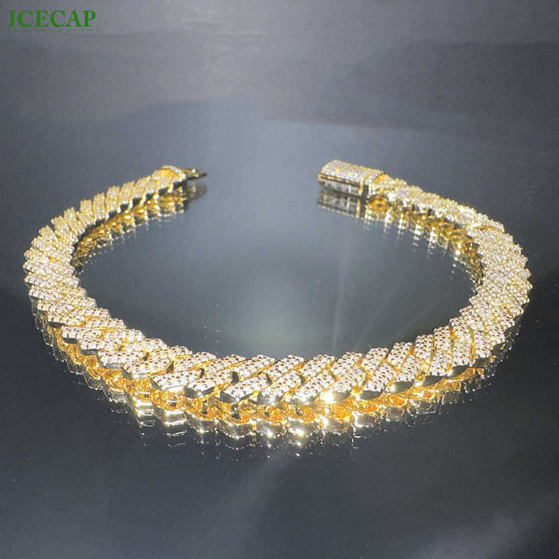 Lcecap Jewelry Bracelet Necklace 10mm Width Moissanite Diamond Cuban Link Chain With 925 Silver Bracelet
