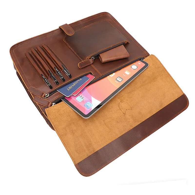Luufan Retro Laptop Briefcase Genuine Leather Handbags Casual 16 Inch Daily Working Tote Bags Men Male Bag For Document