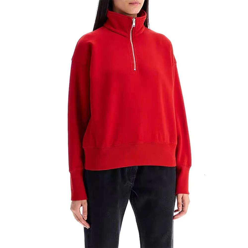 Cotton Women Sweatshirt Y2k Zipper Decoration Simple Fashion Elegant Commuter Half High Neck Long Sleeve T-Shirt Tops 2025 Fall