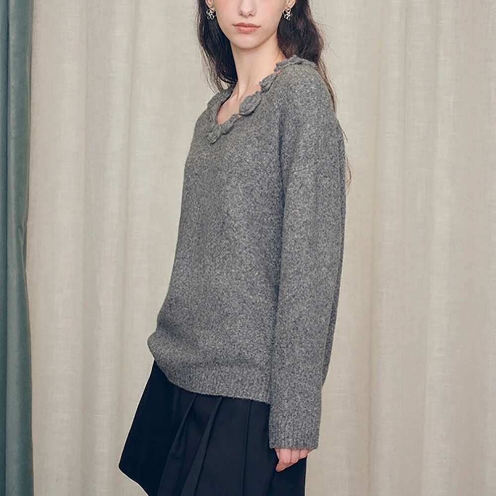 Stereoscc Wer Women Pullover Y2k Handmade Crochet Loose Casual V-Neck Long Sleeve Knit Tops Sweater 2025 Fall/Winter New