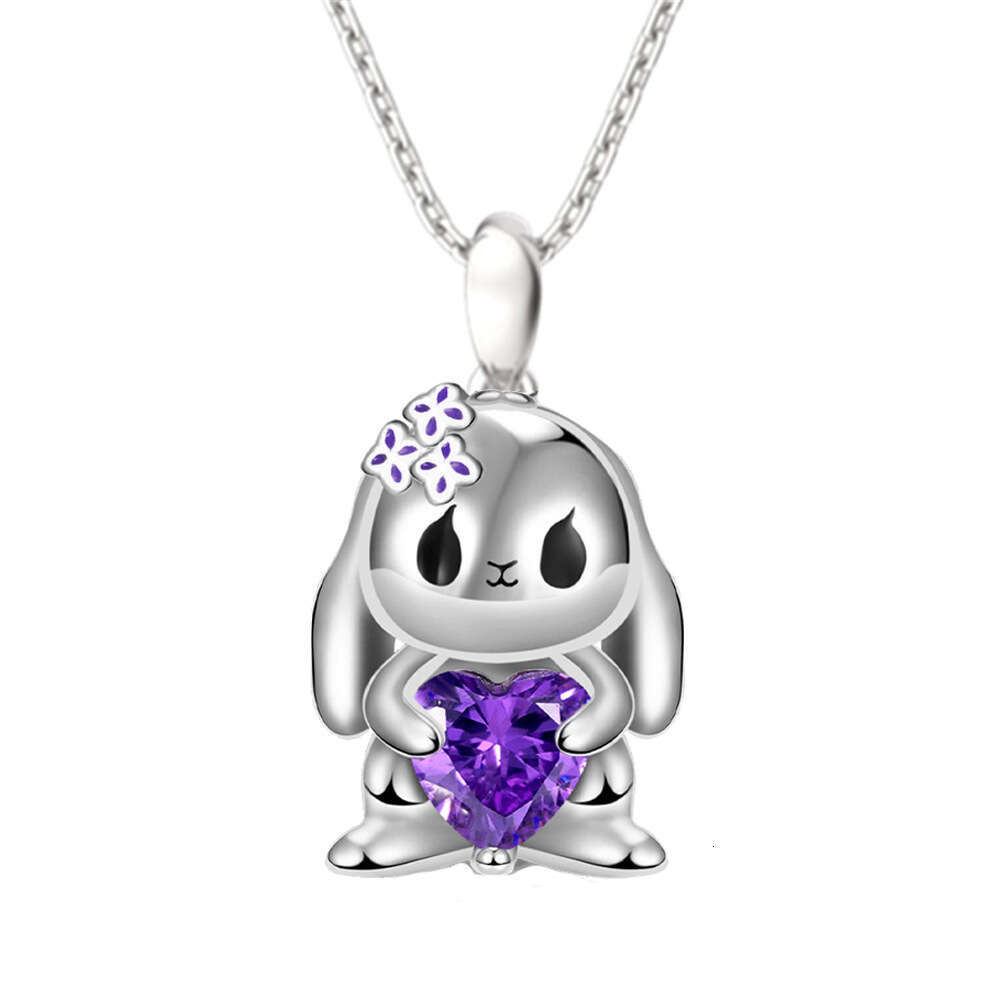 Hot selg Cute Amethyst Rabbit Pendant Necklace Exquisite Fashion Animal Jewelry Girl Birthday Gift