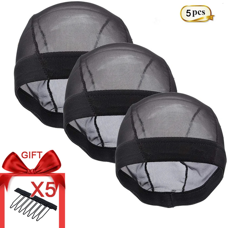 5Pcs S/M/L Elastic Wig Cap Durable Dome Wig Caps Breathable Mesh Wig Cap for Making Wigs Black Weaving Cap Hairnets Hair Clips 250214