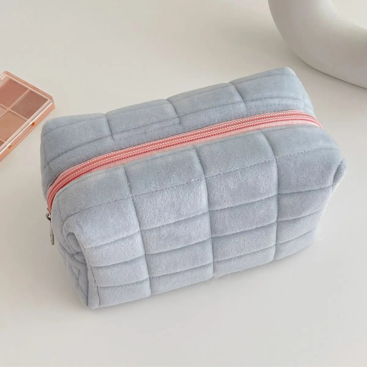 Cute Square Grid Soft Fur Makeup Bag Women Portable Travel Cosmetic Bags Mini Zipper Toiletry Washing Pouch Pen 250213