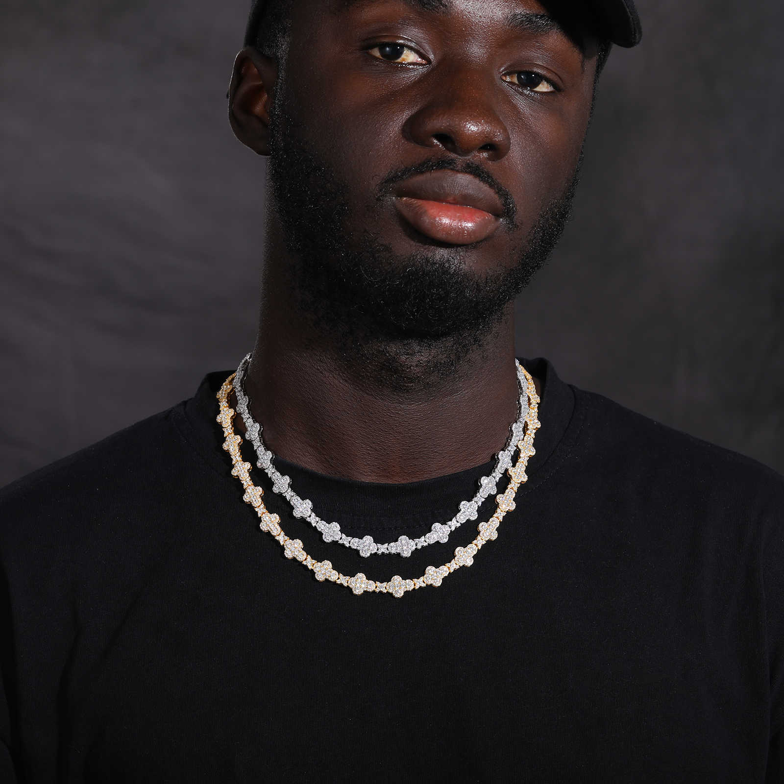 New Cross Collection Sparkling Necklace Mens 10mm 925 Sterling Silver VVS Moissanite Diamond Iced Out Cross Star Link Chain