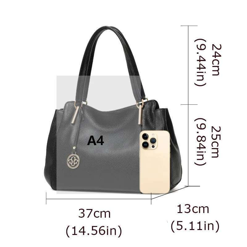 Aidrani Genuine leather women's tote bag, solid color, large capacity cowhide handbag, casual shoulder bag