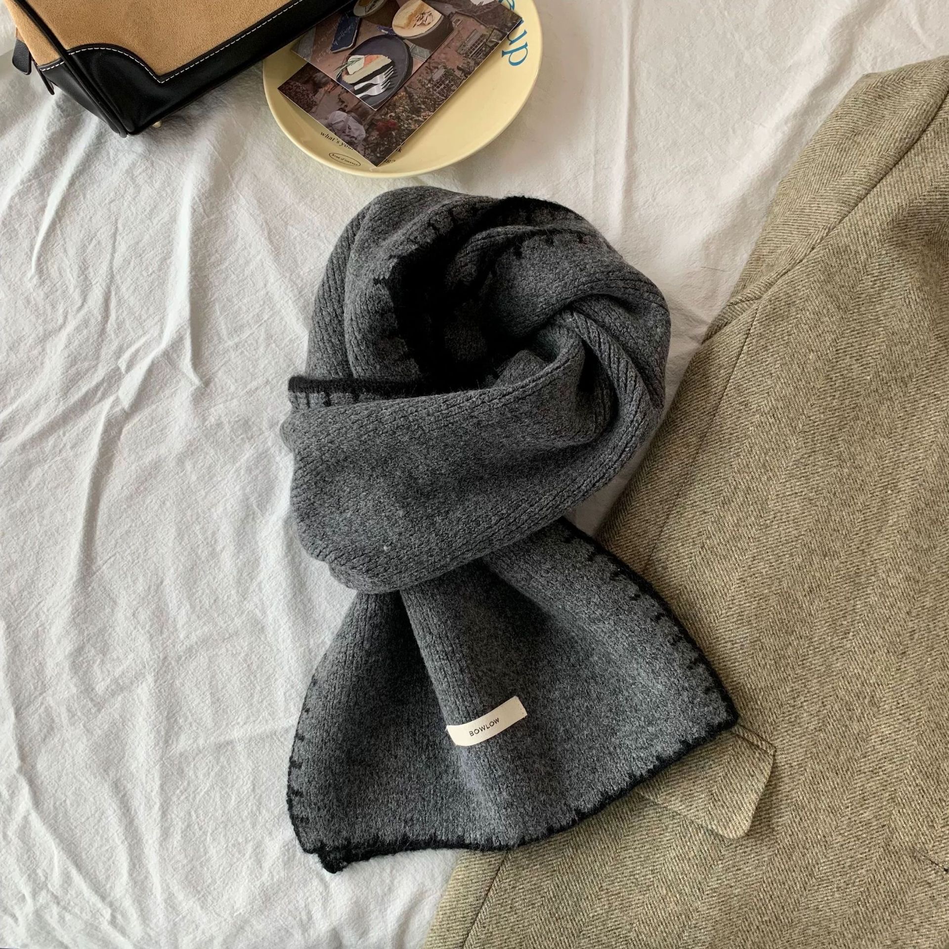 T143 Winter wool blended knitted wool scarf women's warm versatile high-end scarf