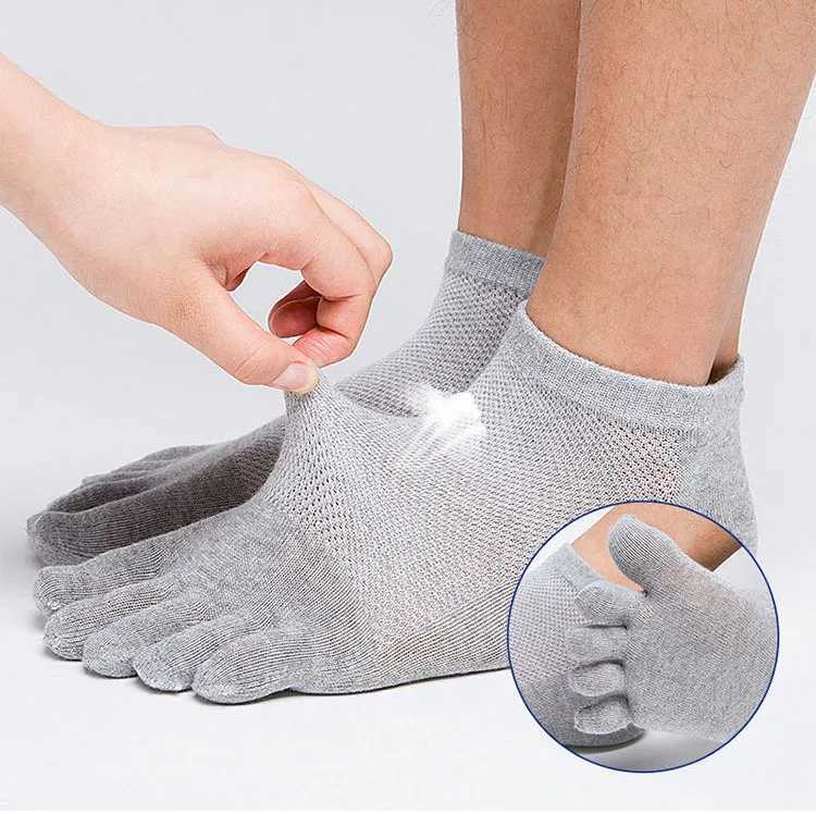 Solid Color Cotton Five Finger Socks for Men Grey Black Breathable Hollow Mesh Ankle Socks Spring Summer Casual Split Toe Socks W250217