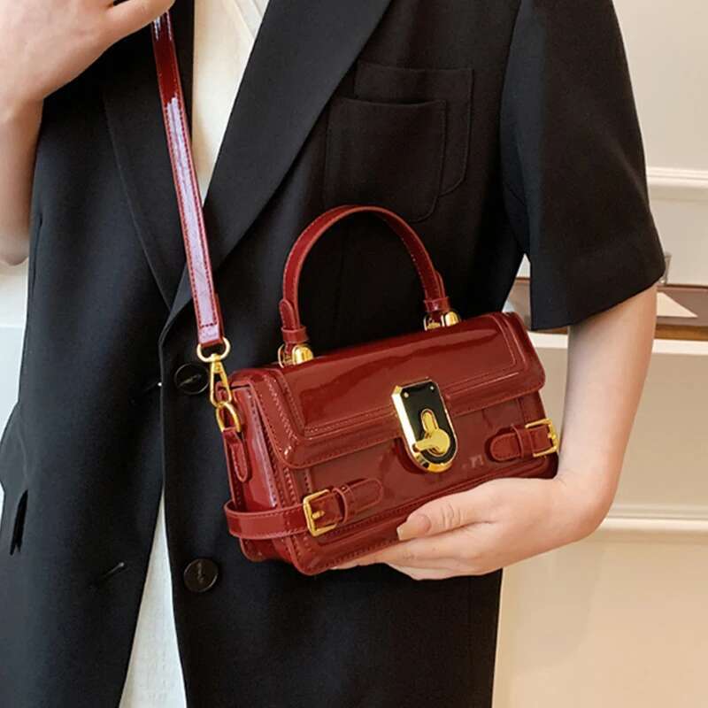 new women s patent leather red small square bag Korean trend popular single shoulder crossbody bag designer spring new leisure multifunctional handbag
