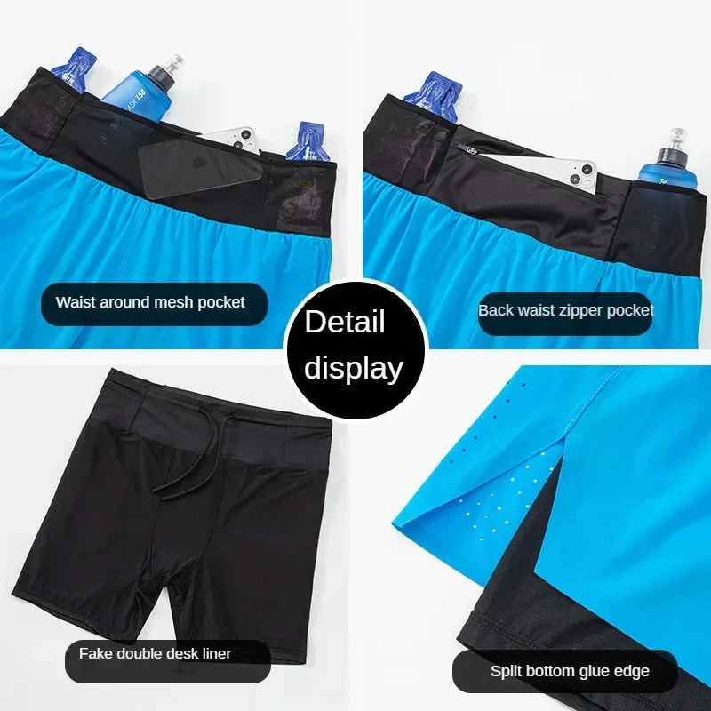Doubledeck Outdoor Marathon Basketball Running Mens Gym Fitness Run Shorts Quick Drying Pocket Traning Jogging Workout 250217