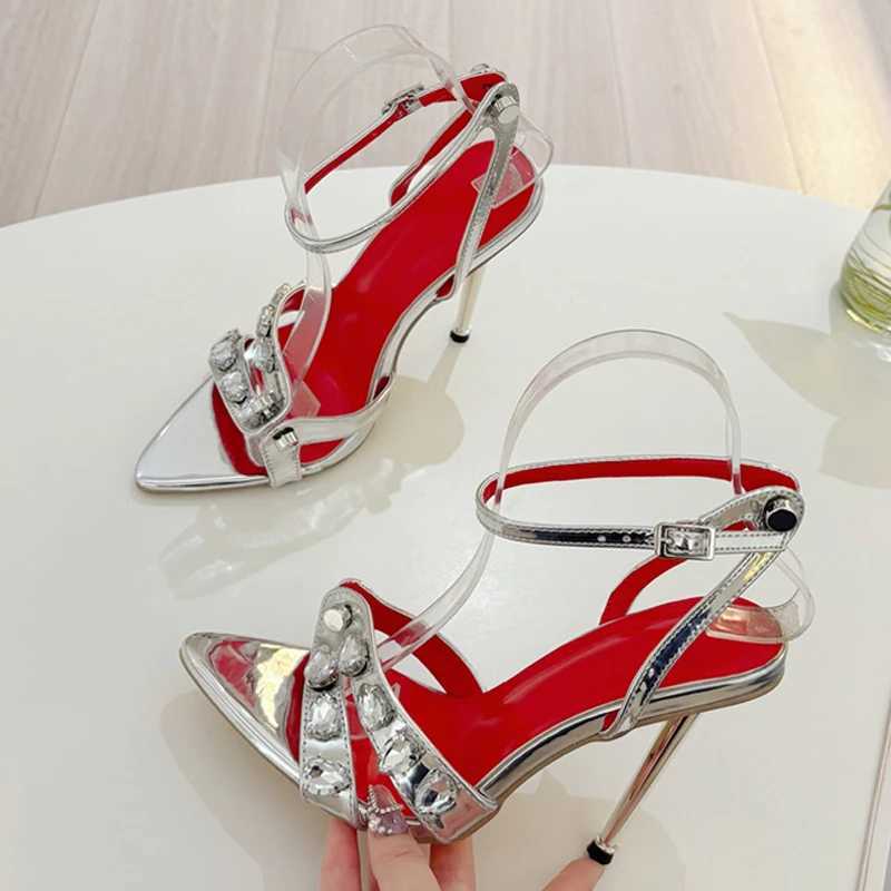 Like Summer Fi Gem Narrow Band Wens Metal Thih High H Sandals Sexy Pointed Open Toe Party Dress Shoes Size 41 Y250211