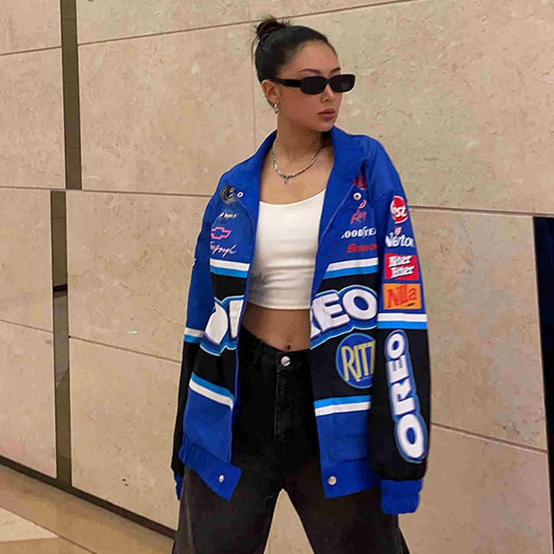 Women Oversized Jackets Print Baseball Female Gothic Unisex Race Jacket Hip Hop Streetwear Y2K Top Harajuku Autumn 250213