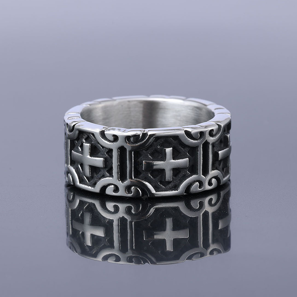 Hip Hop Vintage Ancient silver Color Stainless Steel Cross Casting Rings Mens Jewelry