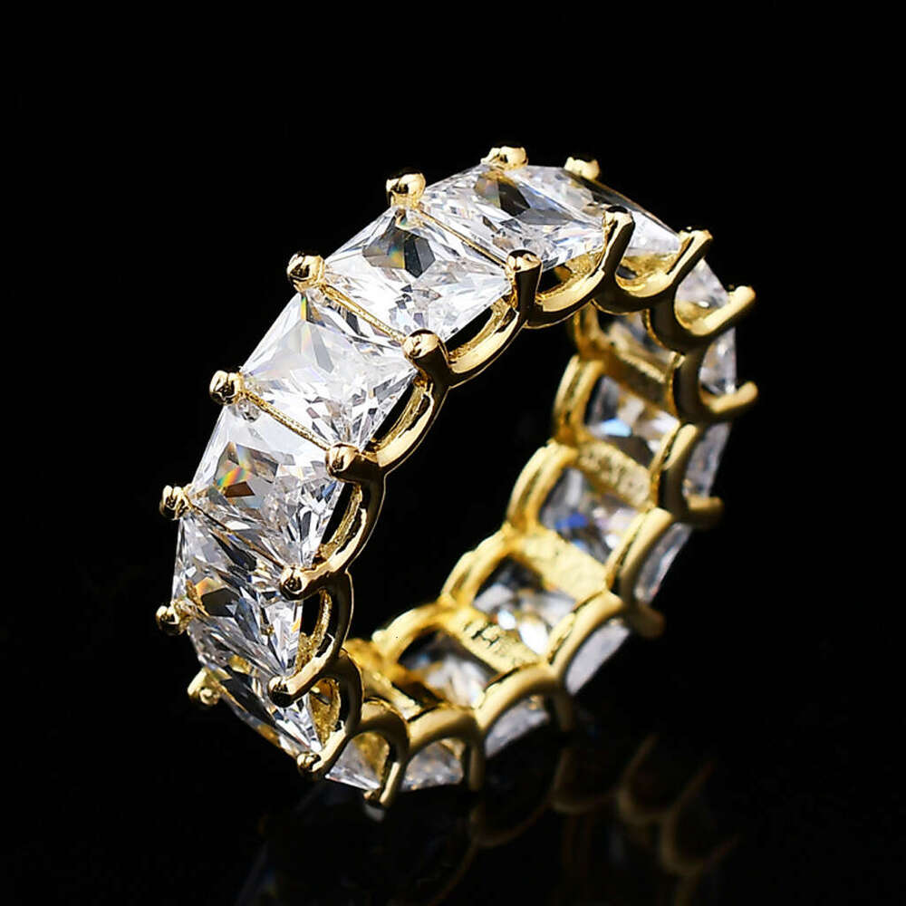 New Square Moissanite Gold Nightclub Men's Hip Hop Ring