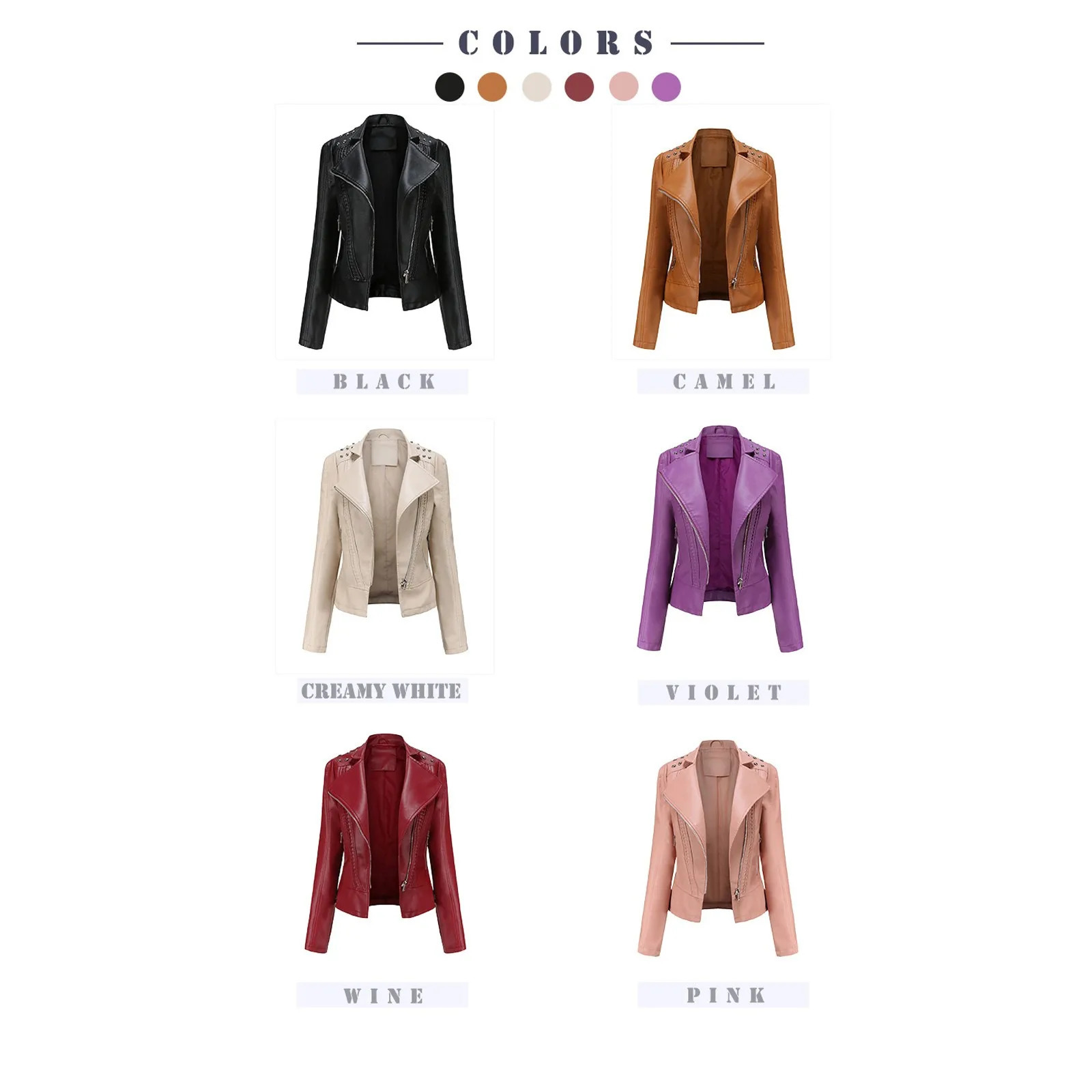 Womens American Retro Pu Leather Jackets Slim Lapel Cropped Motorcycle Coat Solid Color Zippers Pockets Outwears 250211