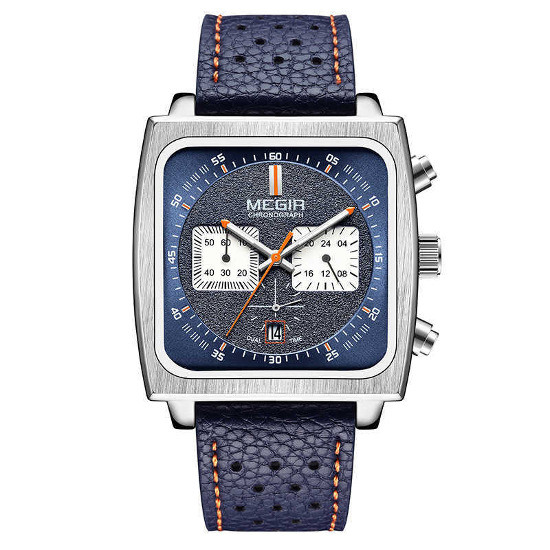 MEGIR Calendar Waterproof luminous multi-functional Men's Watch Square belt steel belt Quartz Watch 2182 W250104
