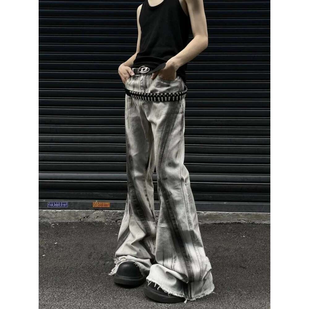 Women's Grey Gothic Bow Flare Jeans Haruku Aesthetic Y2k Denim Trousers High Waist Cowboy Pants Vintage 2000S Trashy Clothes