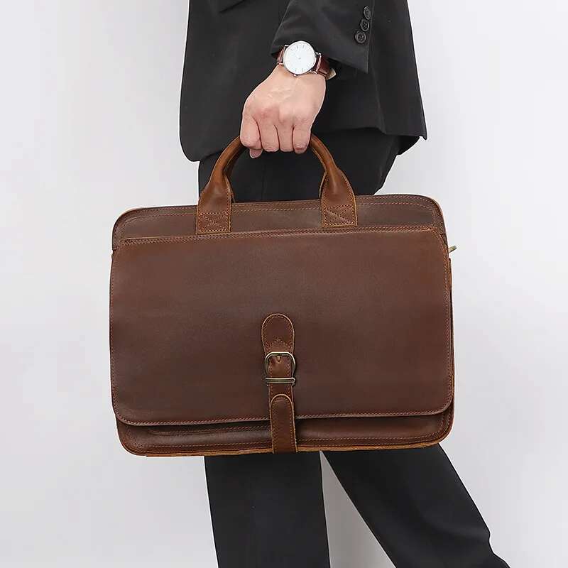 Luufan Retro Laptop Briefcase Genuine Leather Handbags Casual 16 Inch Daily Working Tote Bags Men Male Bag For Document