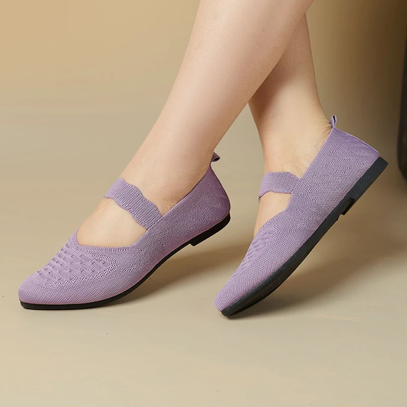Womens Pointed Toe Flat Shoes Solid Color Knitted Slip on Shoes Casual Breathable Ballet Flats Women Flat Shoes Loafers Women 250214