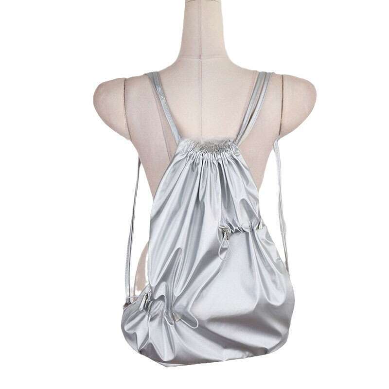 South Korea's East Gate New Irregular Drawstring Folded Strap Mouth Casual Large Capacity Versatile Bright Face Backpack Trendy