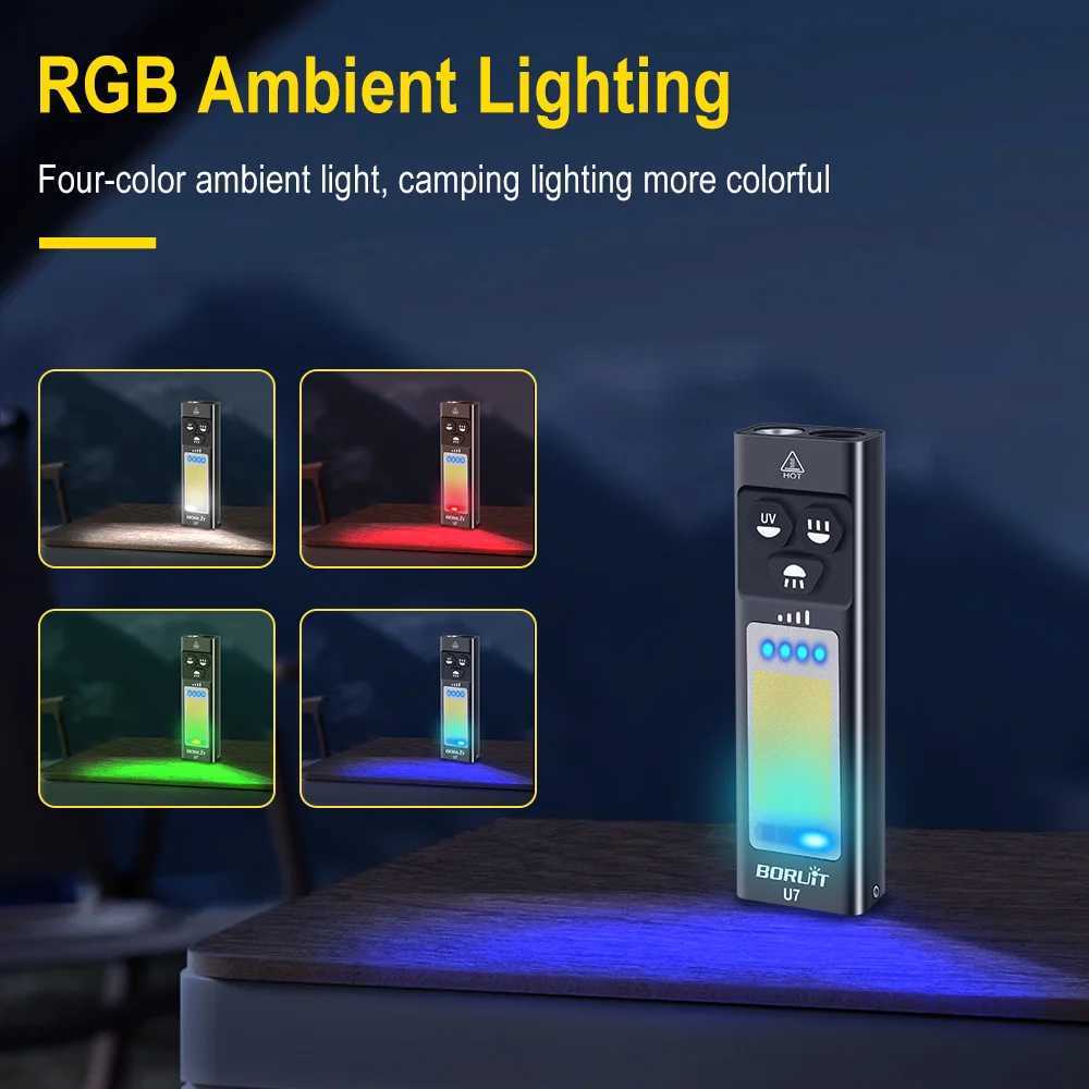 BORUiT U7 EDC UV LED Flashlight Maximum 1100LM Type-C Charging Work Light USB-C Power Pack Camping Pocket Light with Magnet X250217
