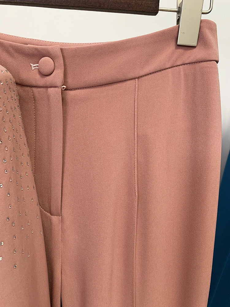 HIGH STREET est S/S Career Fashion Suit Set Womens Elegant Single Button Diamonds Beaded Blazer Pants Suit 250210