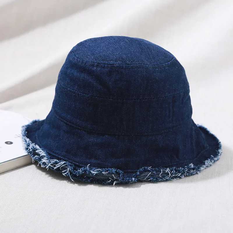 New Summer Women Denim Bucket Hat Vintage Washed Floppy Cap Wide Brim Foldable Fisherman Hats Outdoor Tourism Hat for Girl Gift W250217