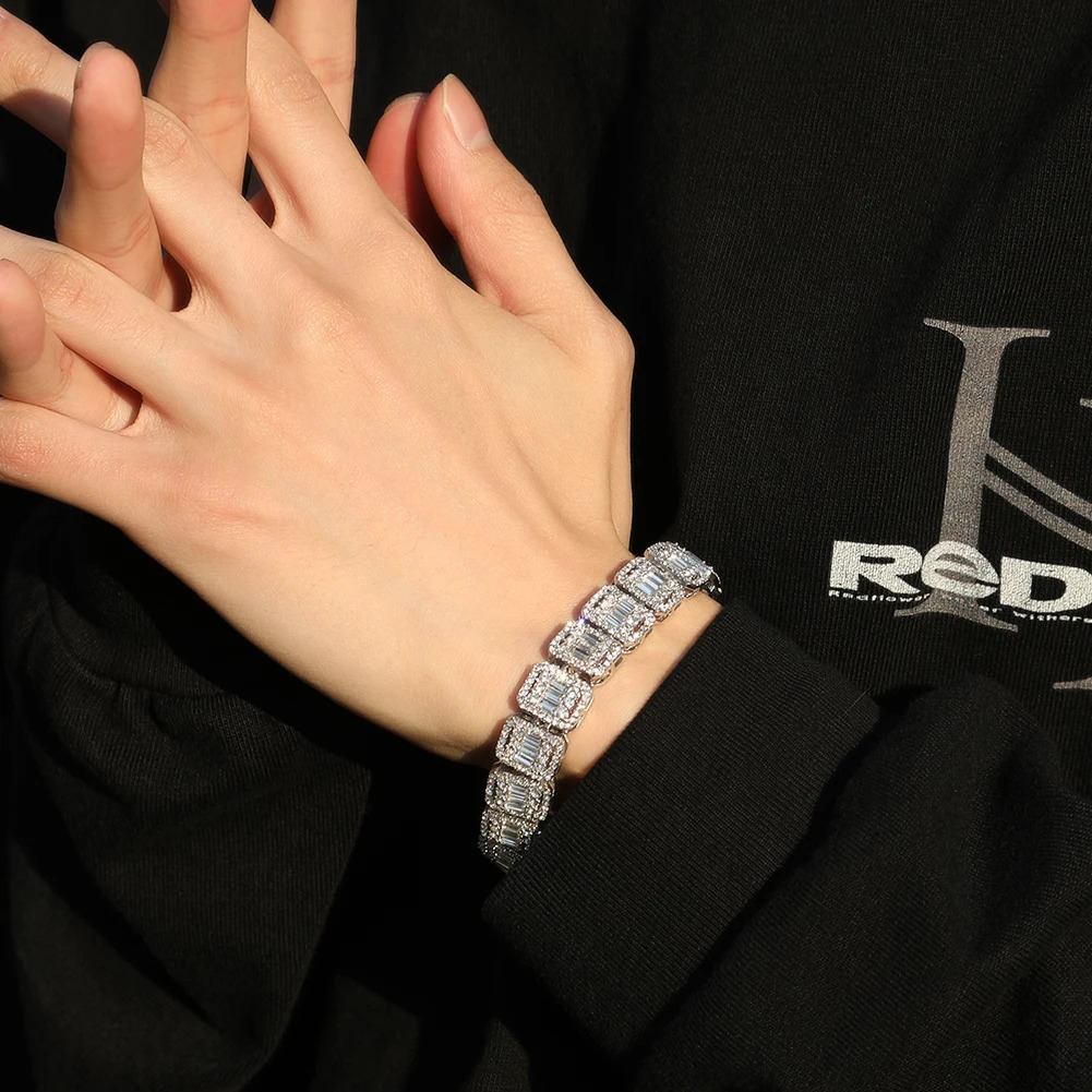 THE BLING KING 13mm Zinc Alloy Baguettestone Necklaces Micro Paved Bling Rhinestones Link Chain Fashion Mens Hiphop Jewelry 250213