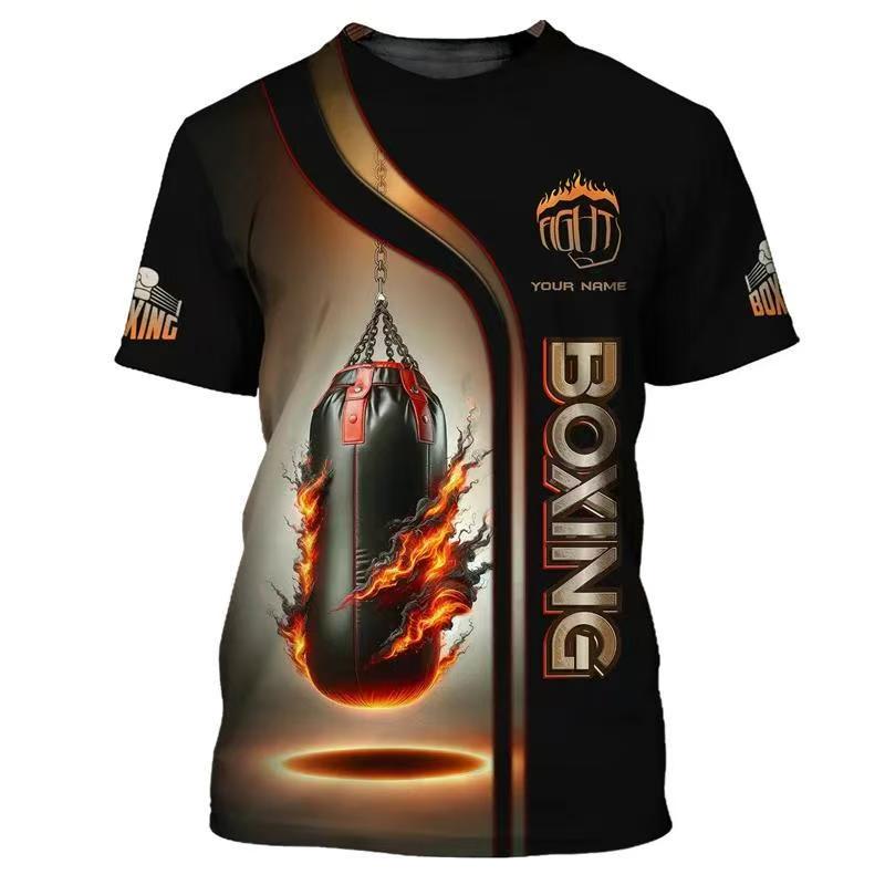 Men's printed summer new boxing short sleeved quick drying breathable T-shirt, running sports fitness boxing suit
