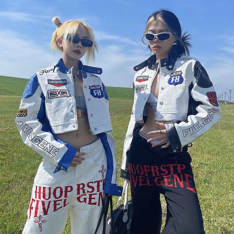 y2K Autumn and Winter American Street Girl Motorcycle Couple Leather Jacket PU ed Baseball Uniform Jack 250213