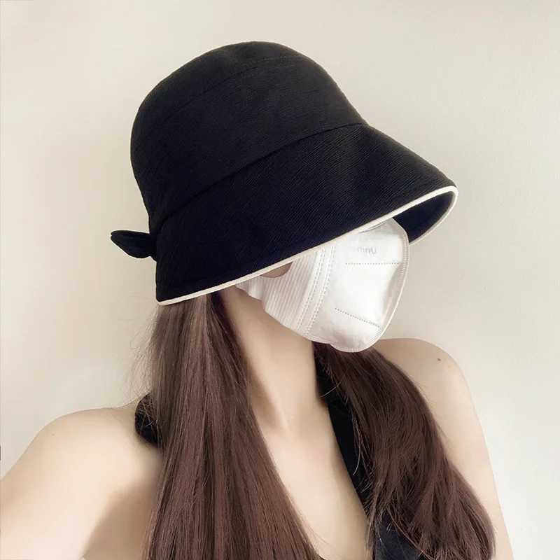 2023 Fashion Summer Hat Women with Big Bow Sun Uv Protection Fisherman Cap Bucket Hat Wide Brim Sunhat Female Korean Folding New W250217