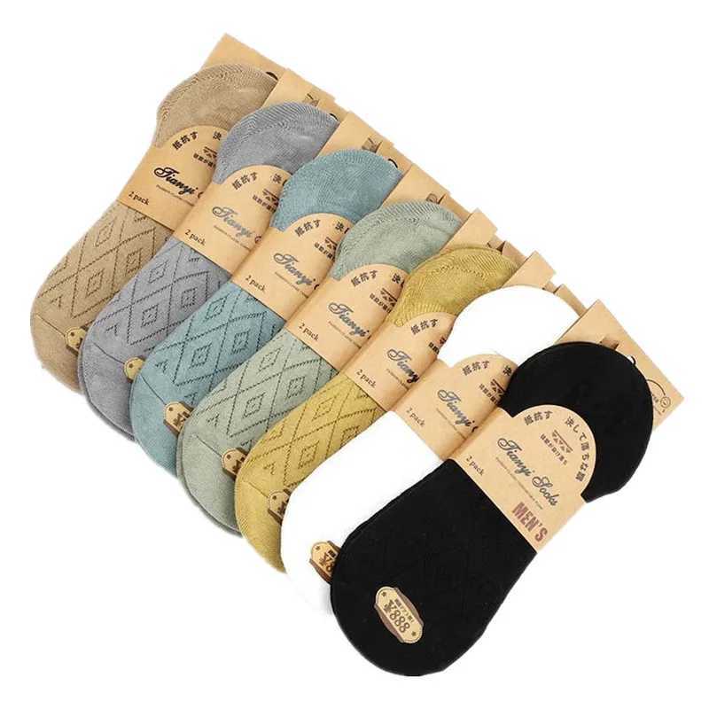 5 Pairs Summer Mens Cotton Invisible Socks Shallow Mouth Diamond Mesh Non-slip Socks Thin Solid Color Mens Boat Socks W250217
